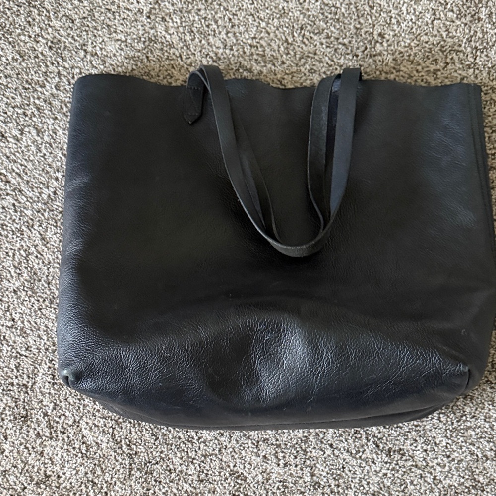 Madewell Black Leather Transport Tote Bag